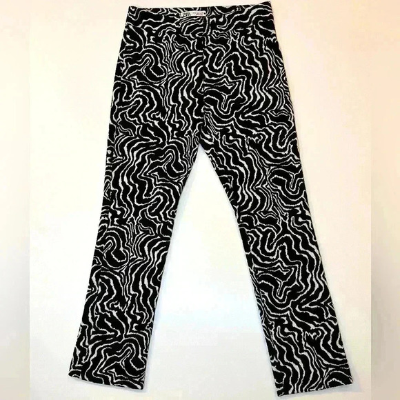 ZARA WOMEN’S BLACK AND WHITE SWIRL PATTERN PANTS SIZE SMALL - Picture 1 of 5